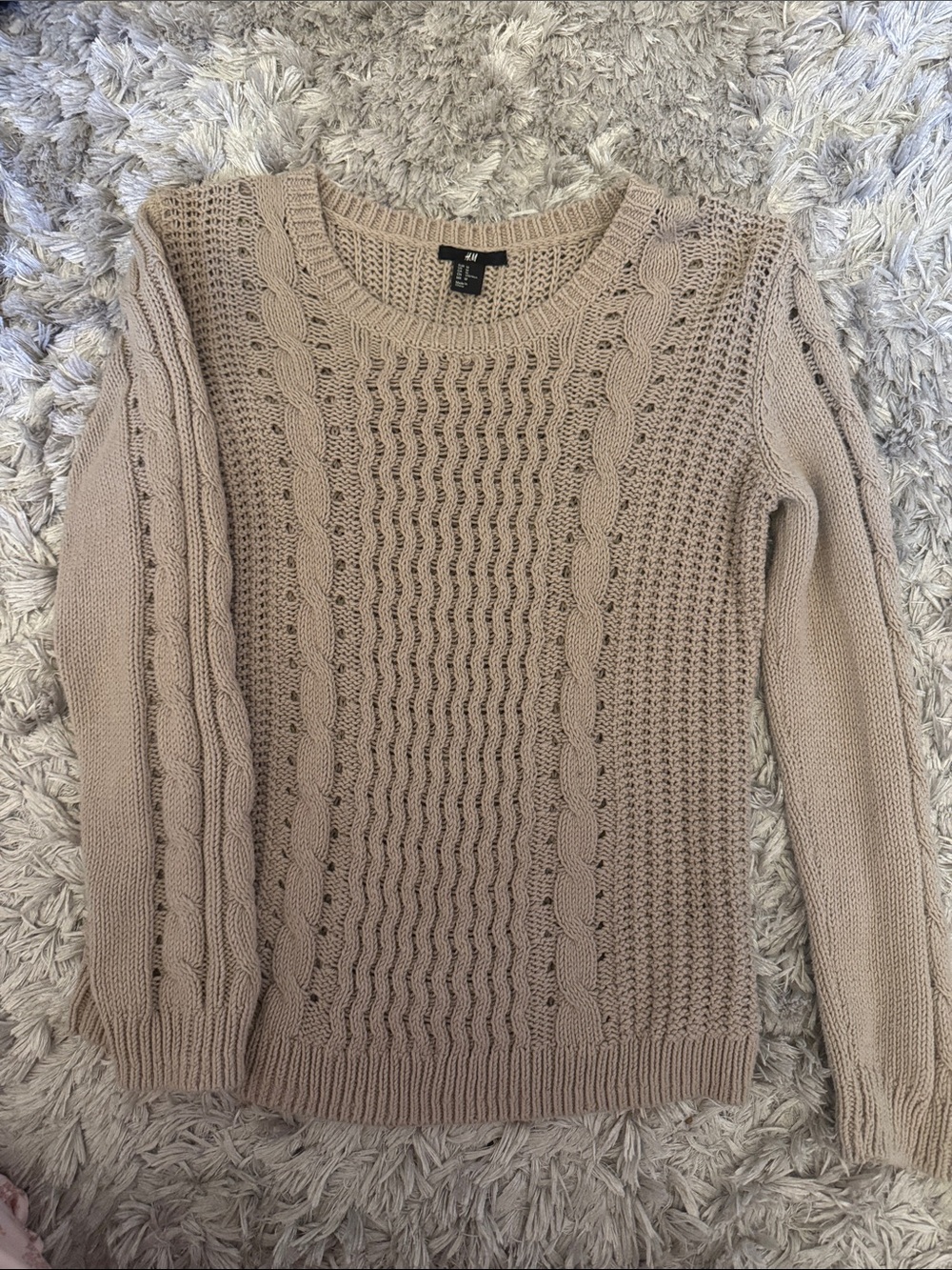 H&M Taupe Cable-Knit Crewneck Sweater